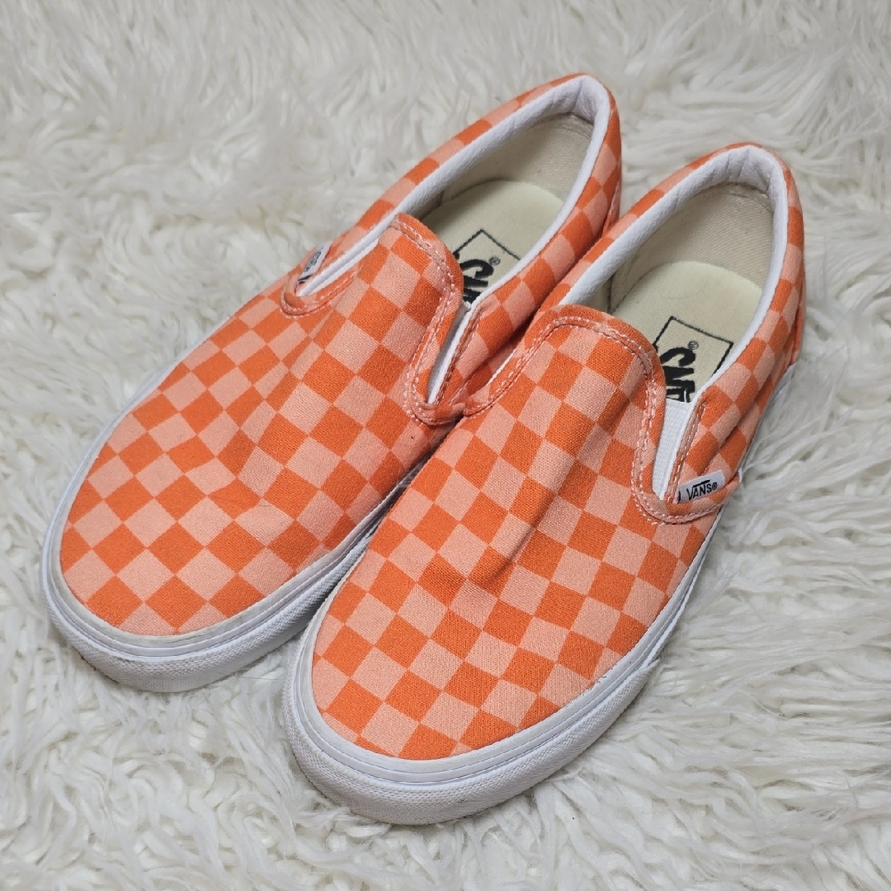 Vans Orange Checkered Slip-On Sneakers